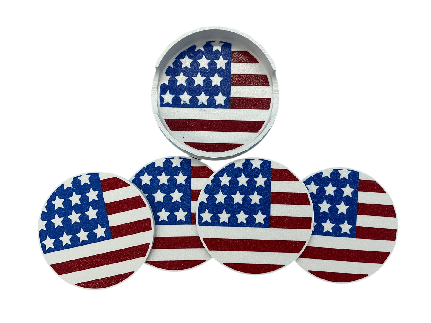 3D Printed American Flag Coaster Set With Storage Tray Patriotic Drink Coasters Durable Plastic