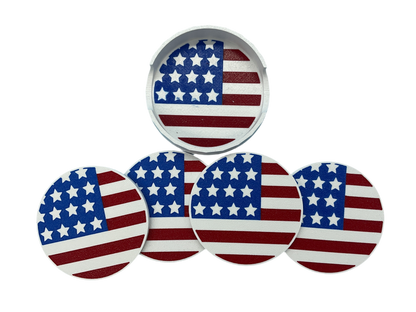 3D Printed American Flag Coaster Set With Storage Tray Patriotic Drink Coasters Durable Plastic