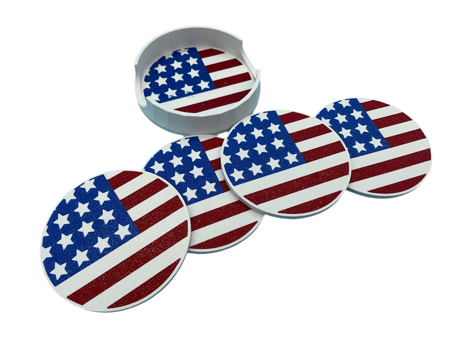 3D Printed American Flag Coaster Set With Storage Tray Patriotic Drink Coasters Durable Plastic