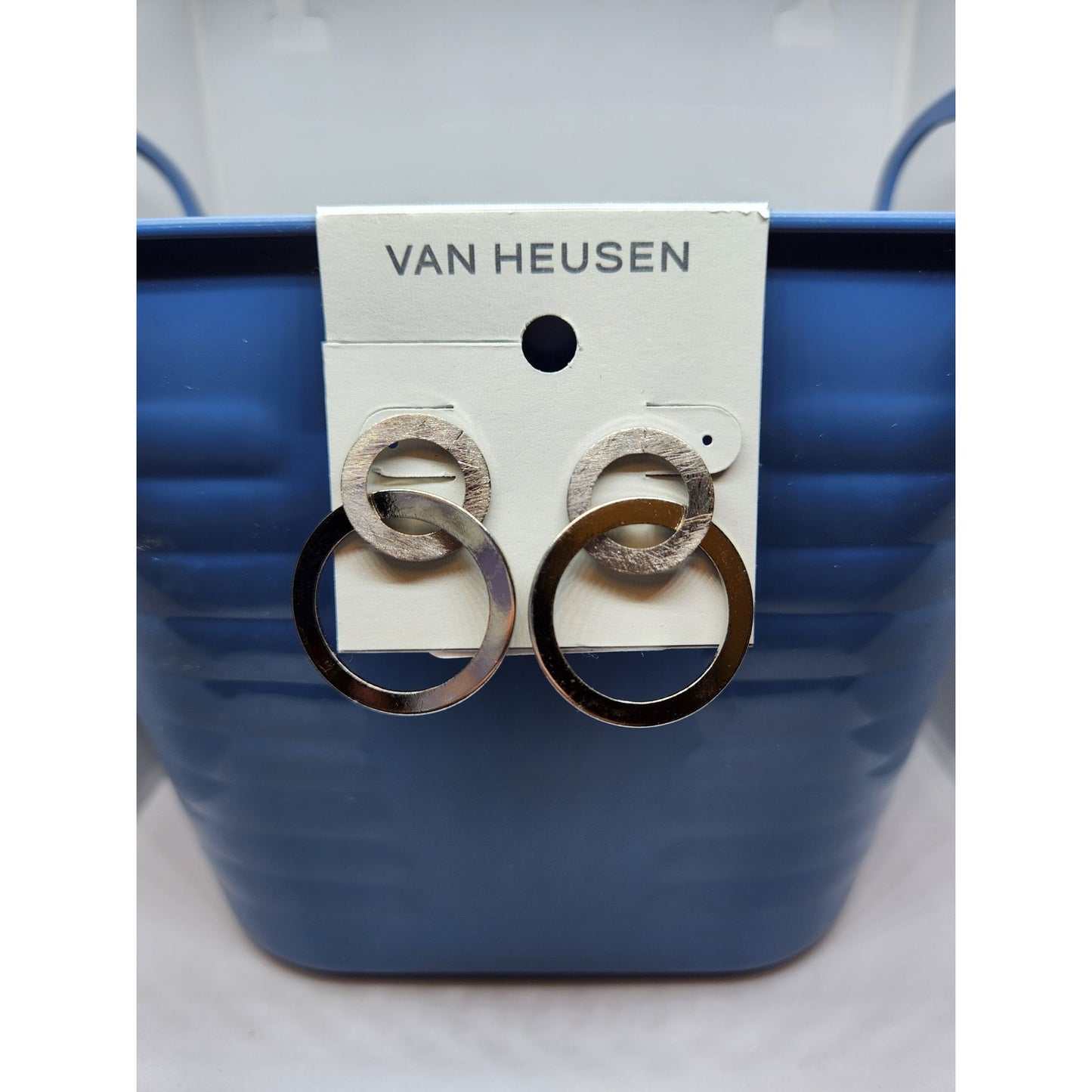 Van Heusen Silver Tone Round Double Circle Earrings