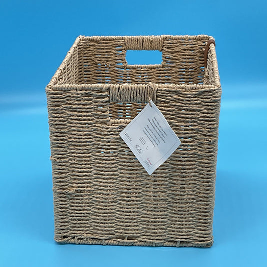 Thirty-One Collapsible Cube Basket Natural Basketweave Storage Bin NWT
