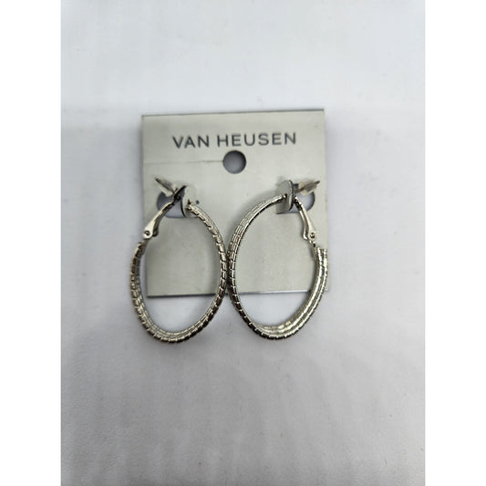 Van Heusen Oval Drop Hoop Earrings *Silver Tone*