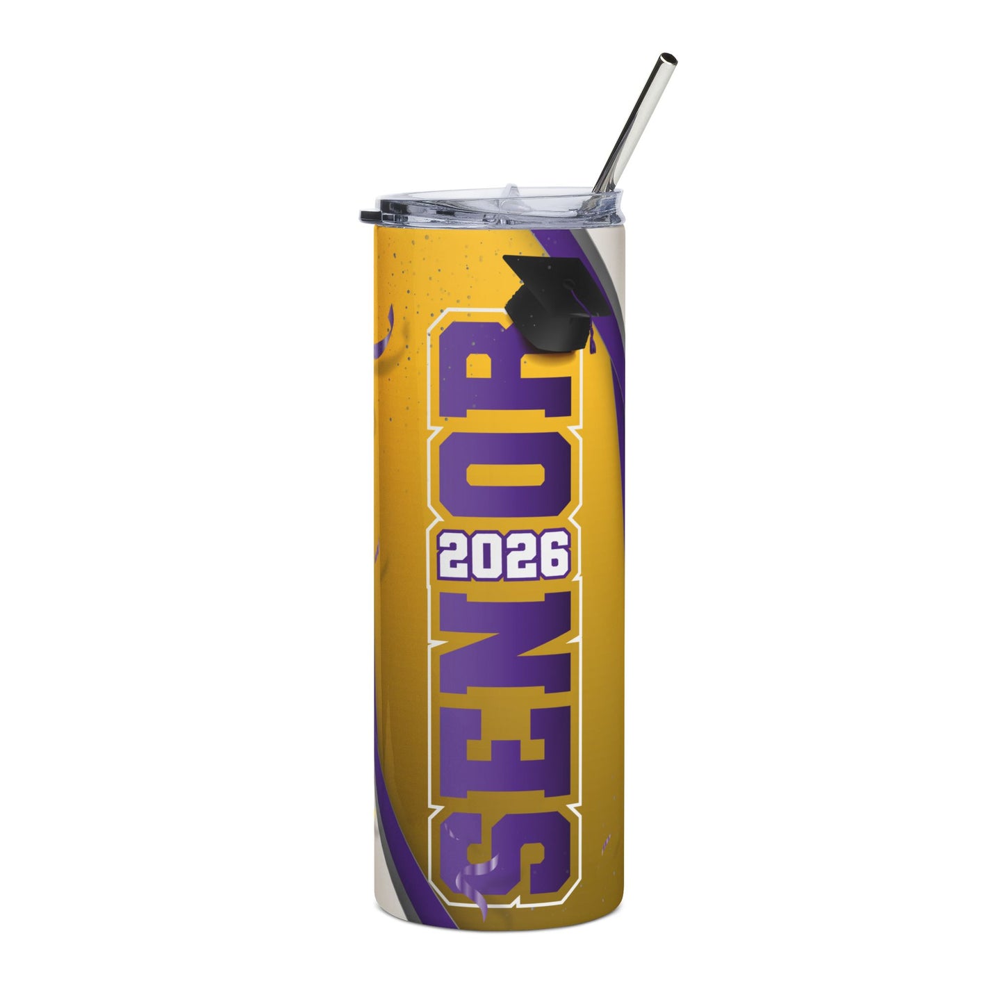 Senior 2026 20oz Stainless Steel Tumbler – Graduation Cap & Confetti