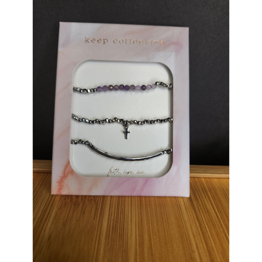 Keep Collective ~ Stretch Trio - Faith - Silver Bracelet Set
