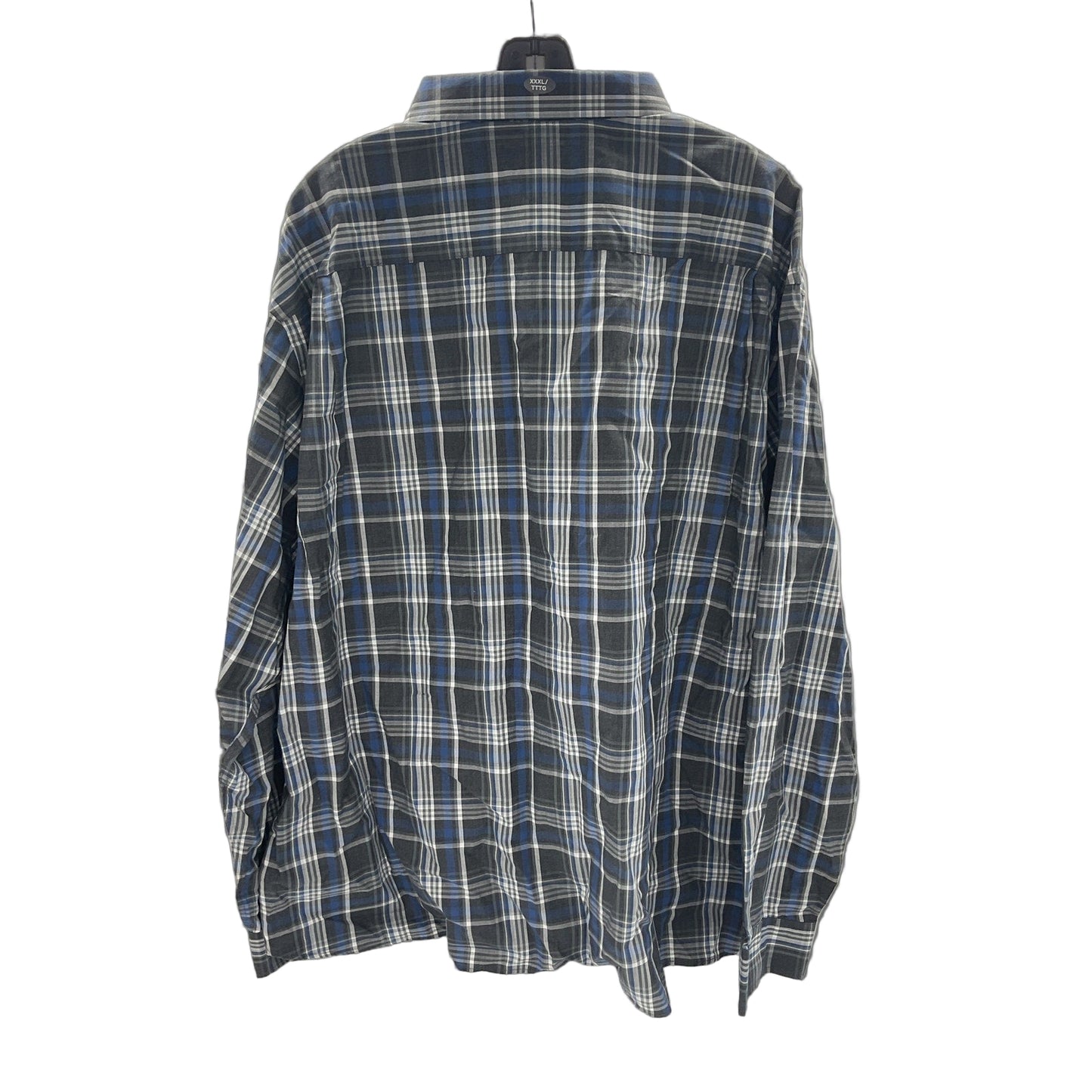 Plaid shirt on a hanger against a white background