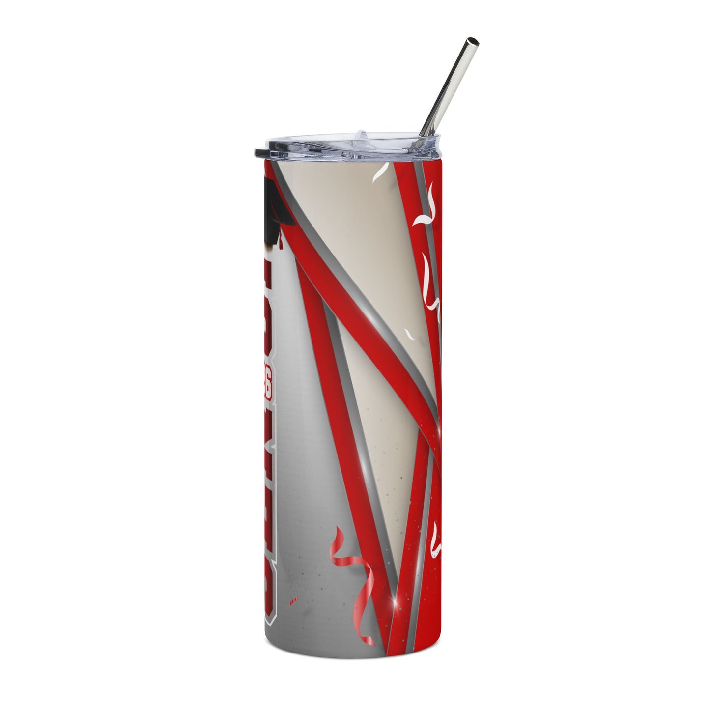 Senior 2026 Red/White Stainless Steel Tumbler — Graduation Travel Cup with Cap & Straw