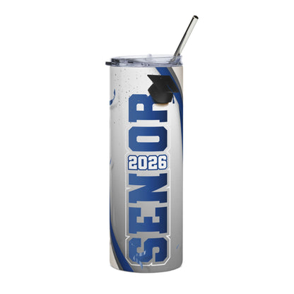 Senior 2026 Blue/White Stainless Steel 20oz Tumbler — Graduation Keepsake Travel Cup