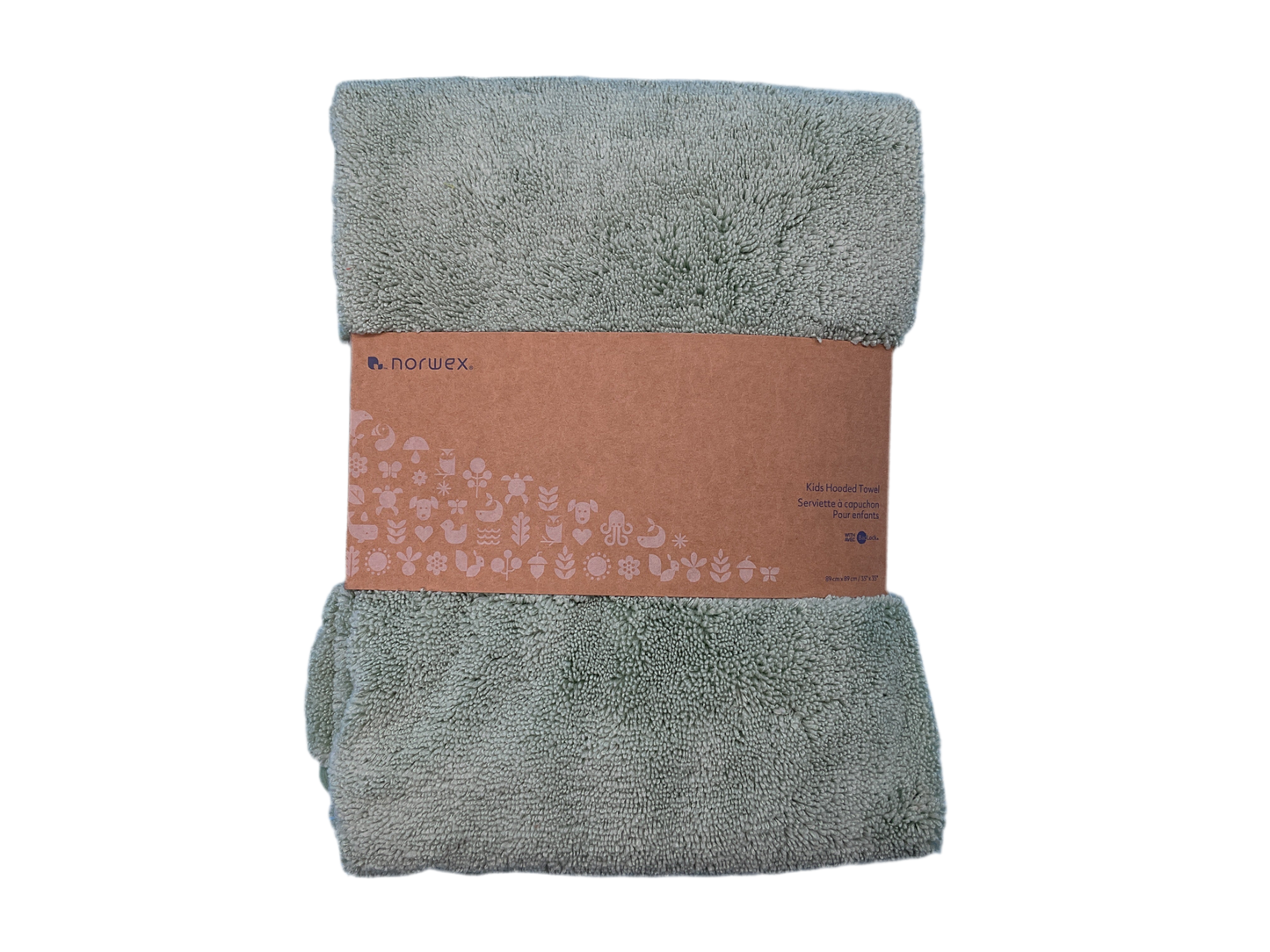 Norwex Kids Hooded Towel – Sage with Woodland Hood & BacLock® Microfiber