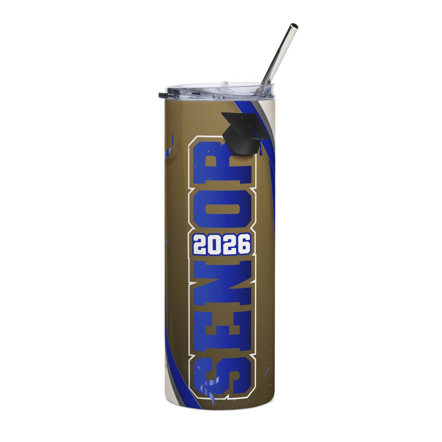 2026 Senior Graduation Blue/Gold Stainless Steel Tumbler - 20oz Insulated Travel Cup with Cap & Straw