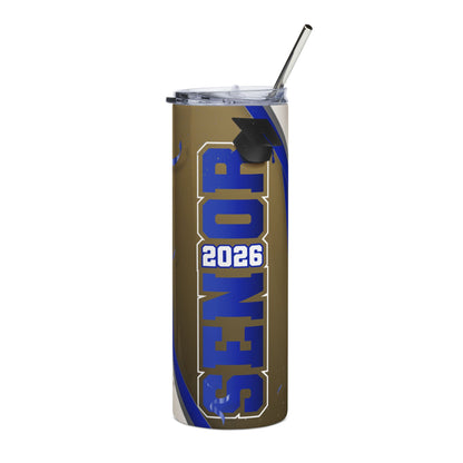 2026 Senior Graduation Blue/Gold Stainless Steel Tumbler - 20oz Insulated Travel Cup with Cap & Straw