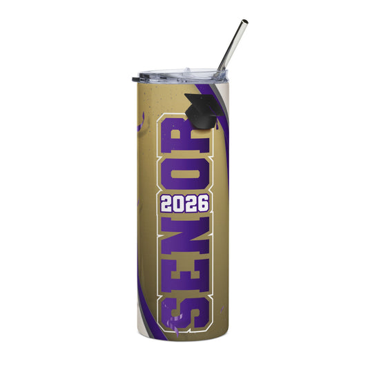2026 Senior Stainless Steel Tumbler Purple/Gold— Graduation Gift Travel Cup