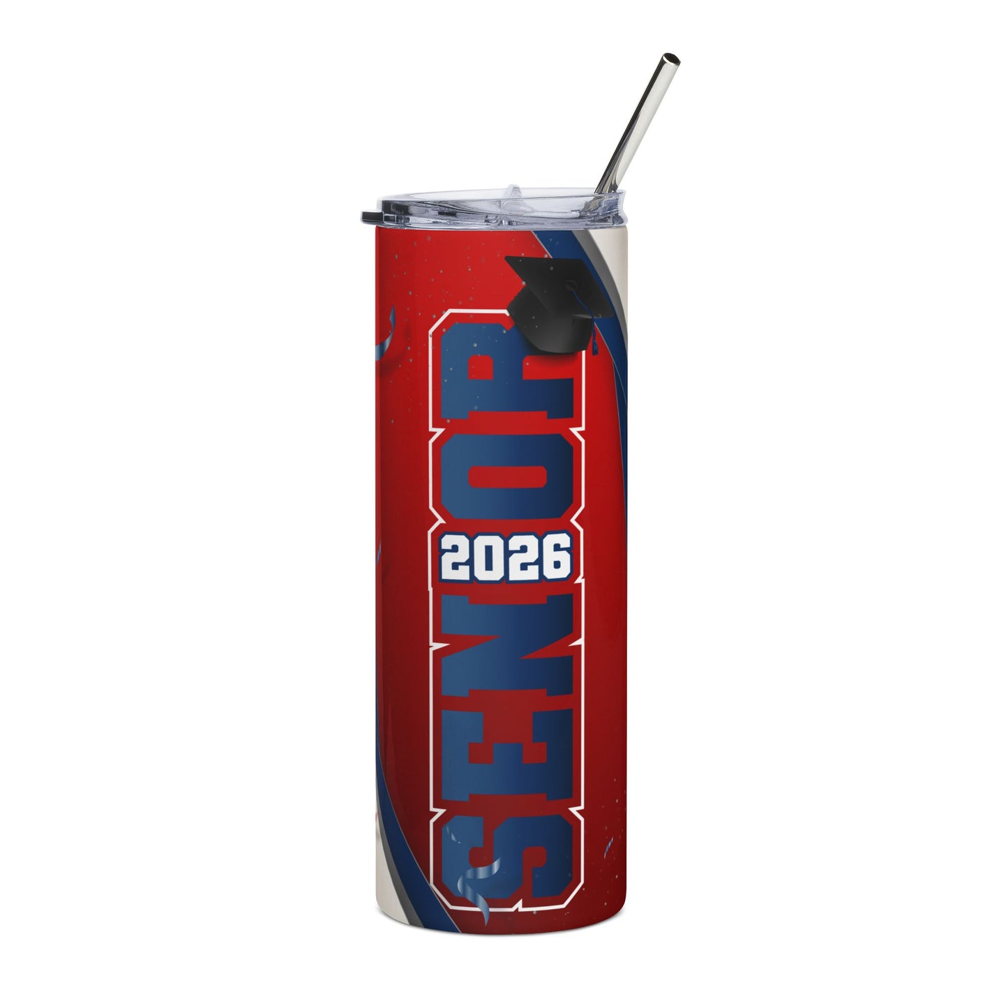Graduation 2026 Blue/Red Stainless Steel Tumbler — School Spirit Travel Cup