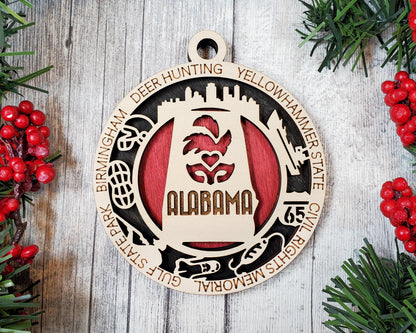 Alabama Ornament – Laser Cut Alabama State Christmas Ornament, Handmade AL Gift, Alabama Decor, Holiday Keepsake, Personalized State Present
