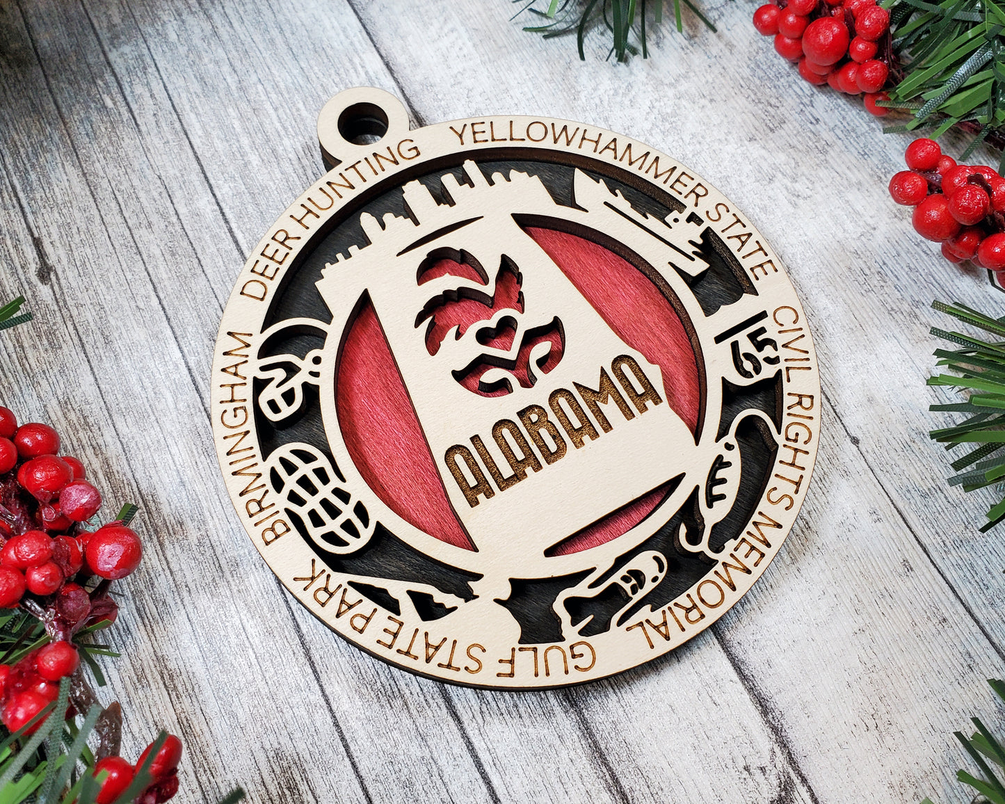 Alabama Ornament – Laser Cut Alabama State Christmas Ornament, Handmade AL Gift, Alabama Decor, Holiday Keepsake, Personalized State Present