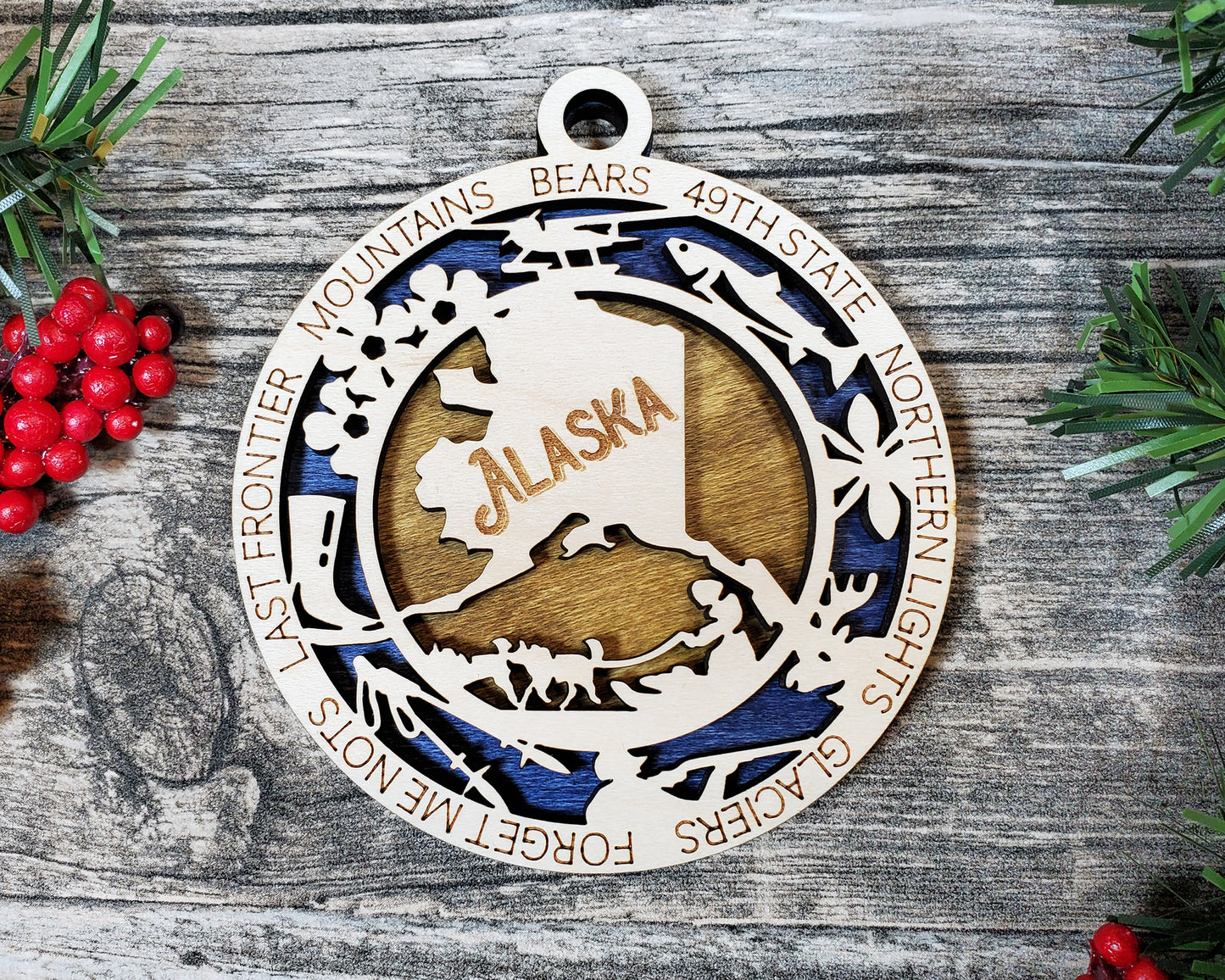 Alaska Ornament – Laser Cut Alaska State Christmas Ornament, Handmade AK Gift, Alaska Decor, Holiday Keepsake, Personalized State Present