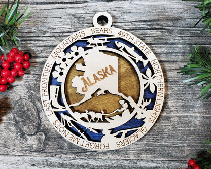 Alaska Ornament – Laser Cut Alaska State Christmas Ornament, Handmade AK Gift, Alaska Decor, Holiday Keepsake, Personalized State Present