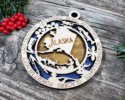 Alaska Ornament – Laser Cut Alaska State Christmas Ornament, Handmade AK Gift, Alaska Decor, Holiday Keepsake, Personalized State Present