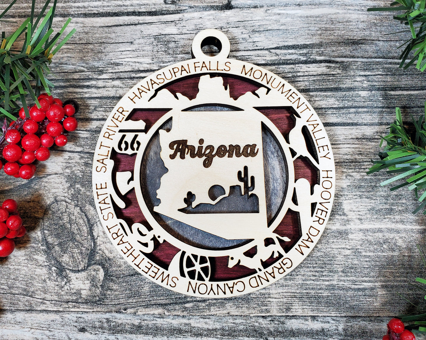 Arizona Ornament – Laser Cut Arizona State Christmas Ornament, Handmade AZ Gift, Arizona Decor, Holiday Keepsake, Personalized State Present