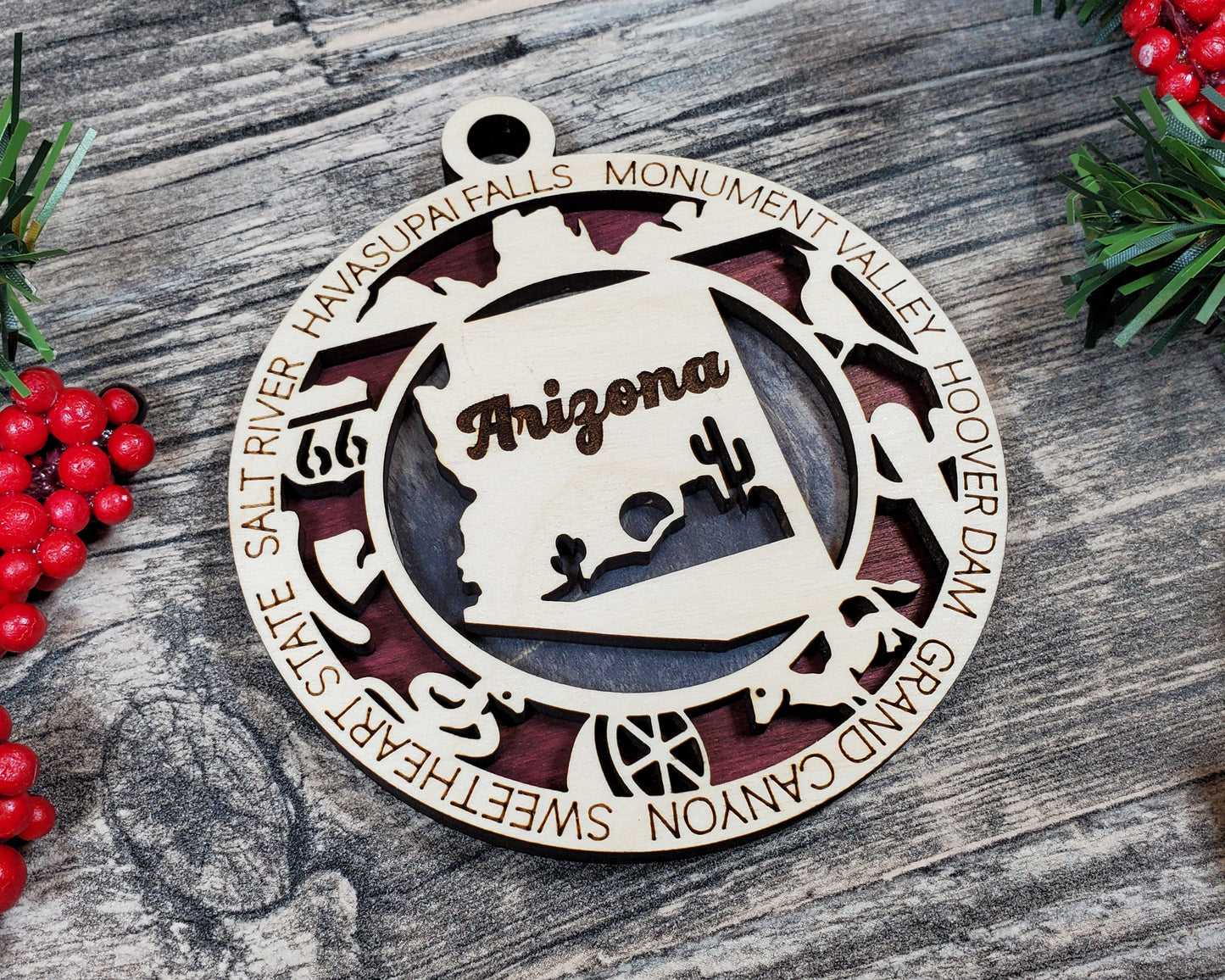 Arizona Ornament – Laser Cut Arizona State Christmas Ornament, Handmade AZ Gift, Arizona Decor, Holiday Keepsake, Personalized State Present
