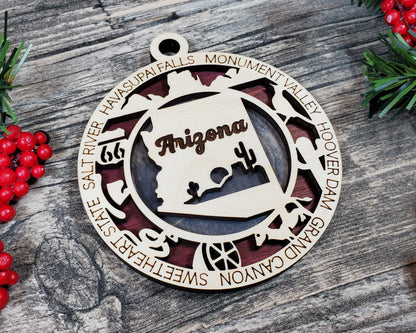 Arizona Ornament – Laser Cut Arizona State Christmas Ornament, Handmade AZ Gift, Arizona Decor, Holiday Keepsake, Personalized State Present