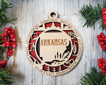 Arkansas Ornament – Laser Cut Arkansas State Christmas Ornament, Handmade AR Gift, Arkansas Decor, Holiday Keepsake, Personalized State Present