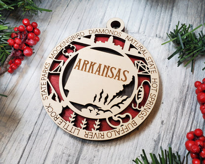 Arkansas Ornament – Laser Cut Arkansas State Christmas Ornament, Handmade AR Gift, Arkansas Decor, Holiday Keepsake, Personalized State Present