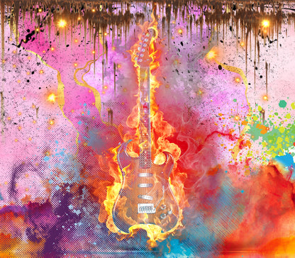 Guitar Fire Watercolor 20 Oz. Skinny Tumbler