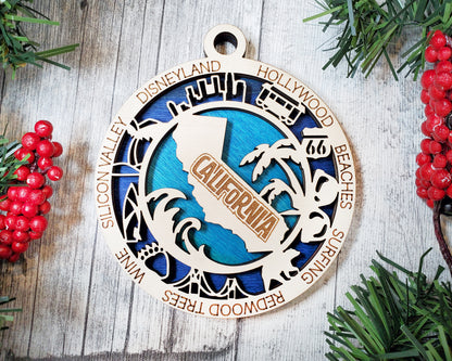 California Ornament – Laser Cut California State Christmas Ornament, Handmade CA Gift, California Decor, Holiday Keepsake, Personalized State Present