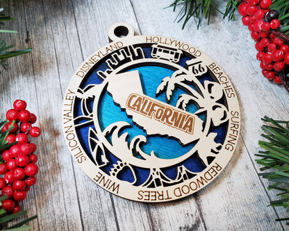 California Ornament – Laser Cut California State Christmas Ornament, Handmade CA Gift, California Decor, Holiday Keepsake, Personalized State Present