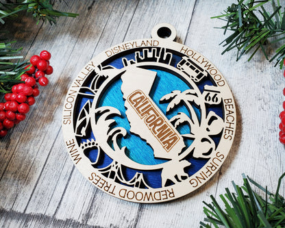 California Ornament – Laser Cut California State Christmas Ornament, Handmade CA Gift, California Decor, Holiday Keepsake, Personalized State Present