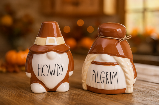 Rae Dunn Howdy Pilgrim Gnomes Set Of 2