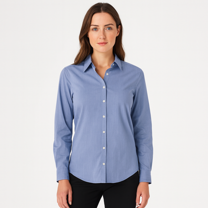 Van Heusen Womens Blue Long Sleeve Dress Shirt Size 4-6
