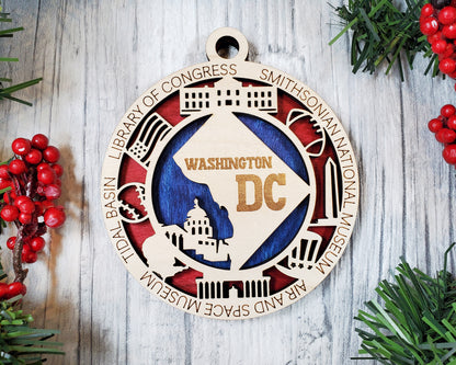 Washington DC Ornament – Laser Cut DC Christmas Ornament, Handmade Washington DC Gift, District of Columbia Decor, Holiday Keepsake, Personalized State Present