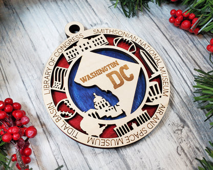 Washington DC Ornament – Laser Cut DC Christmas Ornament, Handmade Washington DC Gift, District of Columbia Decor, Holiday Keepsake, Personalized State Present