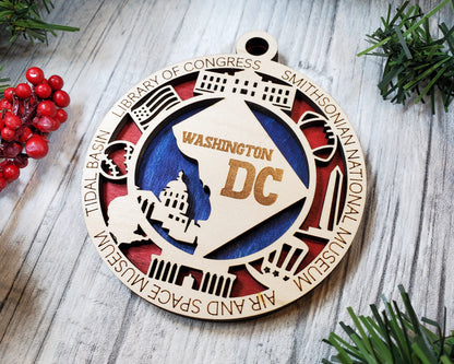 Washington DC Ornament – Laser Cut DC Christmas Ornament, Handmade Washington DC Gift, District of Columbia Decor, Holiday Keepsake, Personalized State Present