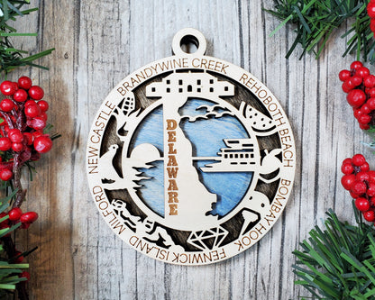Delaware Ornament – Laser Cut Delaware State Christmas Ornament, Handmade DE Gift, Delaware Decor, Holiday Keepsake, Personalized State Present