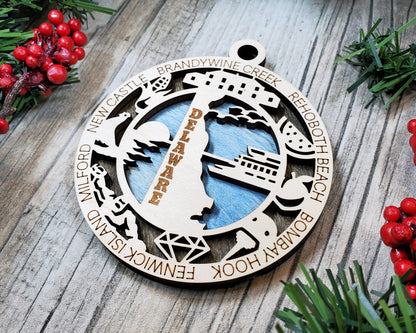 Delaware Ornament – Laser Cut Delaware State Christmas Ornament, Handmade DE Gift, Delaware Decor, Holiday Keepsake, Personalized State Present