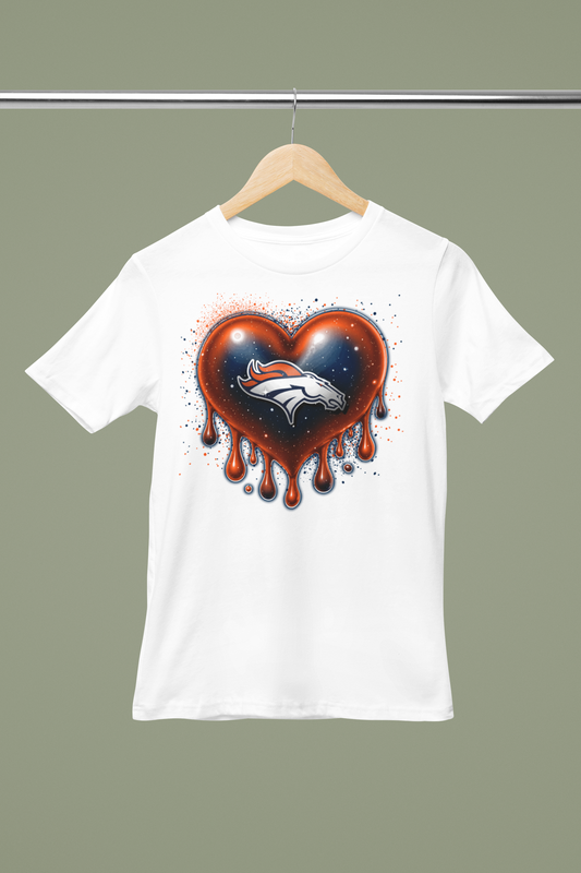 NFL Dripping Heart Design White Crew Neck T-Shirt (AFC WEST)