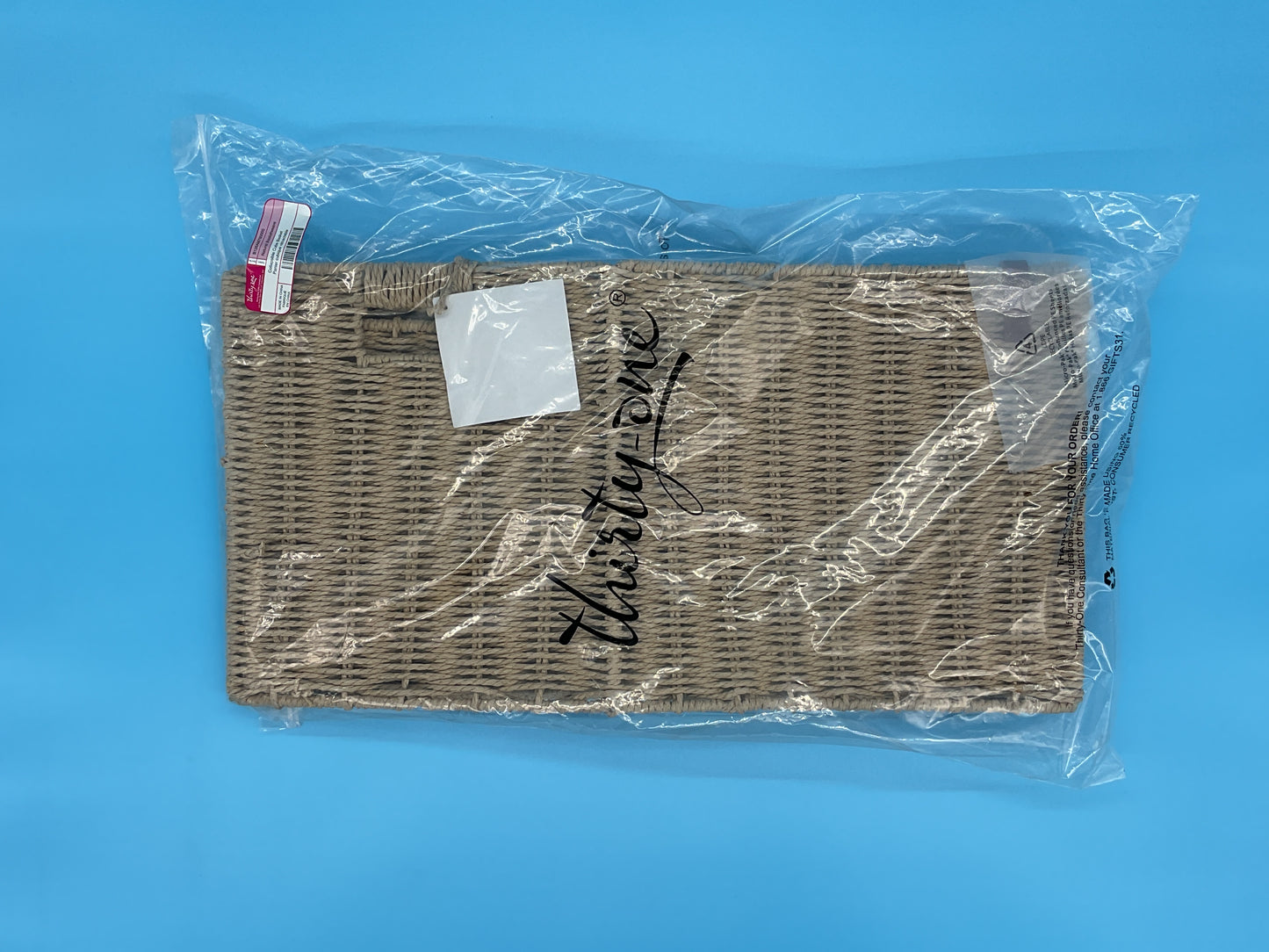Thirty-One Collapsible Cube Basket Natural Basketweave Storage Bin NWT