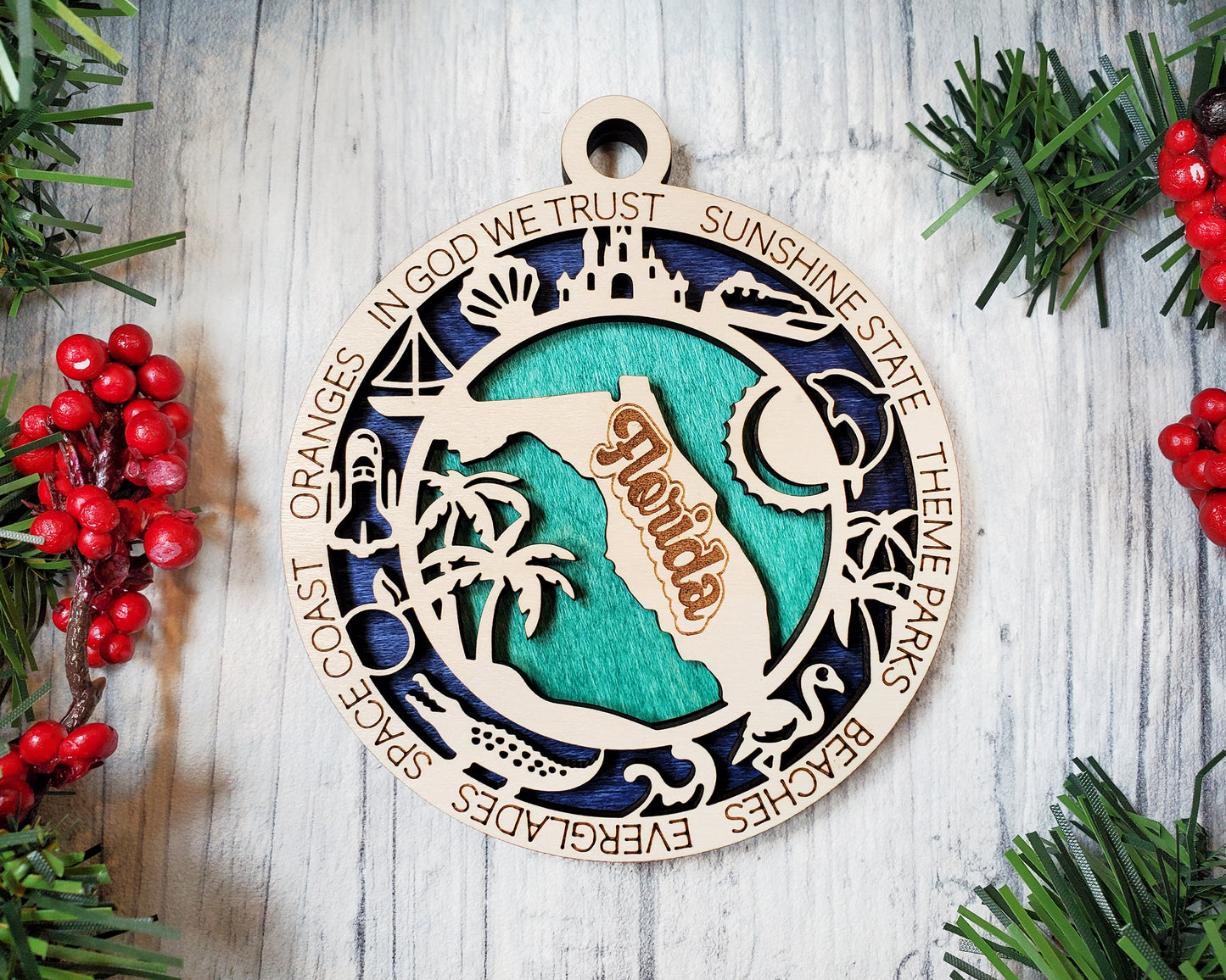 Florida Ornament – Laser Cut Florida State Christmas Ornament, Handmade FL Gift, Florida Decor, Holiday Keepsake, Personalized State Present
