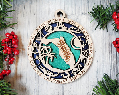 Florida Ornament – Laser Cut Florida State Christmas Ornament, Handmade FL Gift, Florida Decor, Holiday Keepsake, Personalized State Present