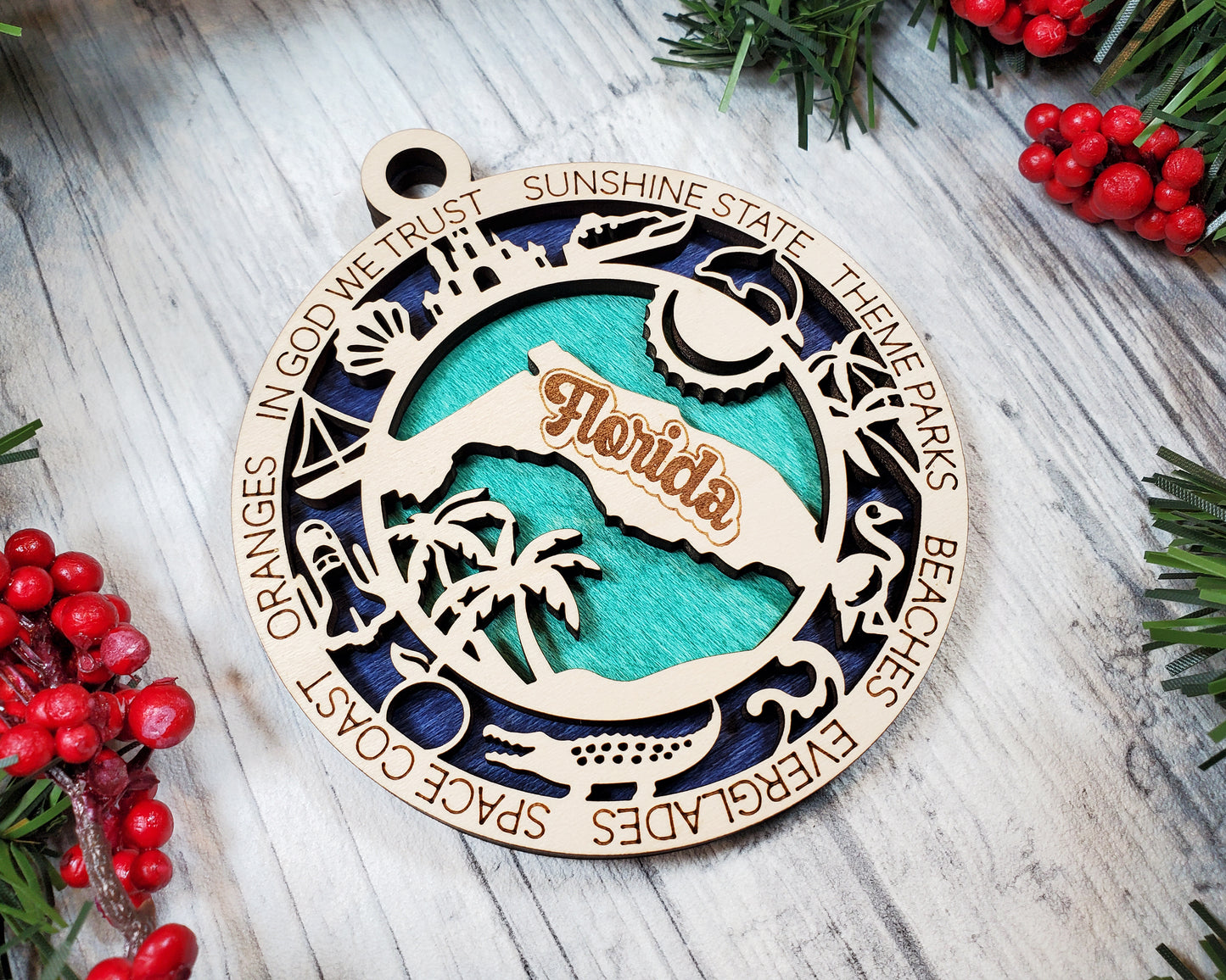 Florida Ornament – Laser Cut Florida State Christmas Ornament, Handmade FL Gift, Florida Decor, Holiday Keepsake, Personalized State Present