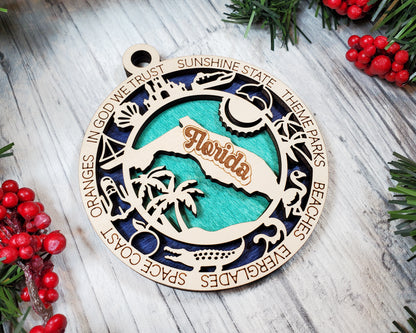 Florida Ornament – Laser Cut Florida State Christmas Ornament, Handmade FL Gift, Florida Decor, Holiday Keepsake, Personalized State Present