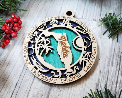 Florida Ornament – Laser Cut Florida State Christmas Ornament, Handmade FL Gift, Florida Decor, Holiday Keepsake, Personalized State Present