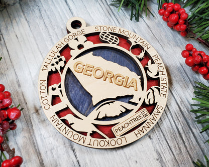 Georgia Ornament – Laser Cut Georgia State Christmas Ornament, Handmade GA Gift, Georgia Decor, Holiday Keepsake, Personalized State Present