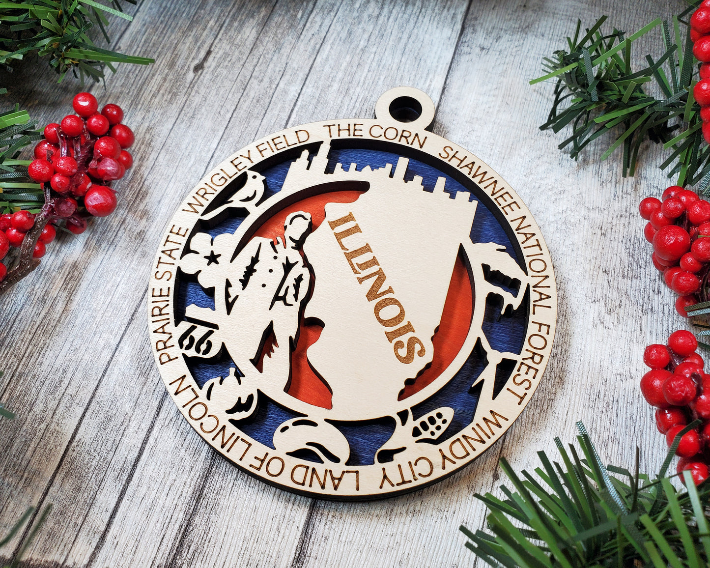 Illinois Ornament – Laser Cut Illinois State Christmas Ornament, Handmade IL Gift, Illinois Decor, Holiday Keepsake, Personalized State Present