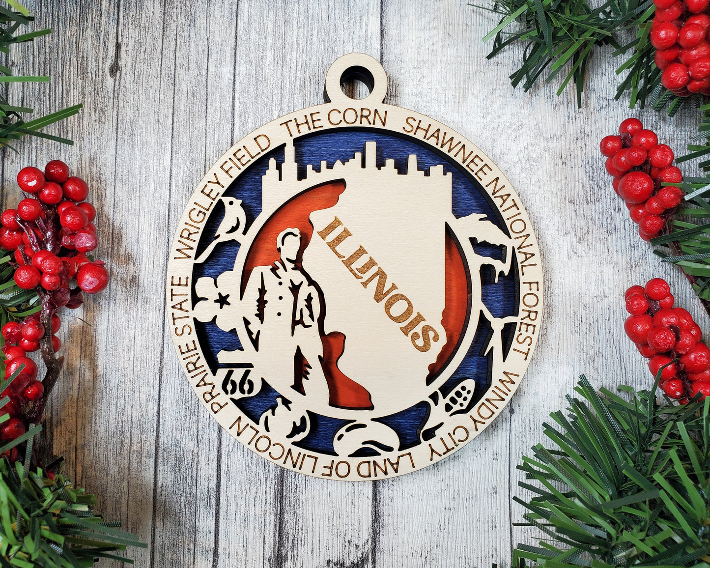 Illinois Ornament – Laser Cut Illinois State Christmas Ornament, Handmade IL Gift, Illinois Decor, Holiday Keepsake, Personalized State Present