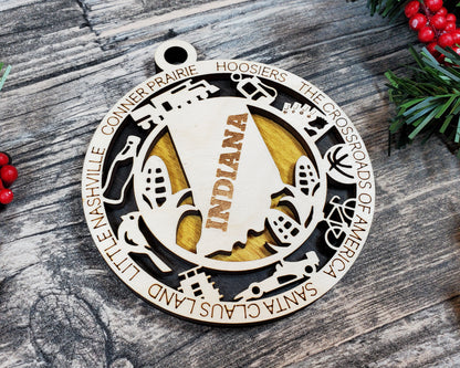 Indiana Ornament – Laser Cut Indiana State Christmas Ornament, Handmade IN Gift, Indiana Decor, Holiday Keepsake, Personalized State Present