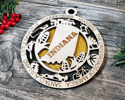 Indiana Ornament – Laser Cut Indiana State Christmas Ornament, Handmade IN Gift, Indiana Decor, Holiday Keepsake, Personalized State Present