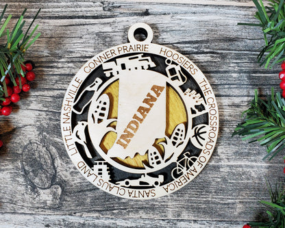 Indiana Ornament – Laser Cut Indiana State Christmas Ornament, Handmade IN Gift, Indiana Decor, Holiday Keepsake, Personalized State Present
